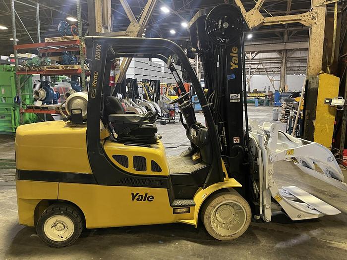 Used 12,000 POUND YALE GLC120SVX WITH 60" DIAMETER CASCADE ROLL CLAMP