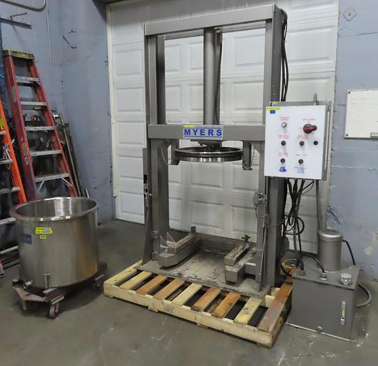 Used MYERS ENGINEERING HYDRAULIC RAM DISCHARGE PRESS