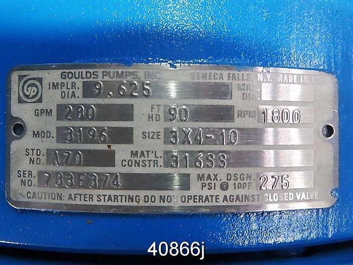 Used Goulds 3196 3x4x10, SS Casing, 5-Vane SS Impeller #40866