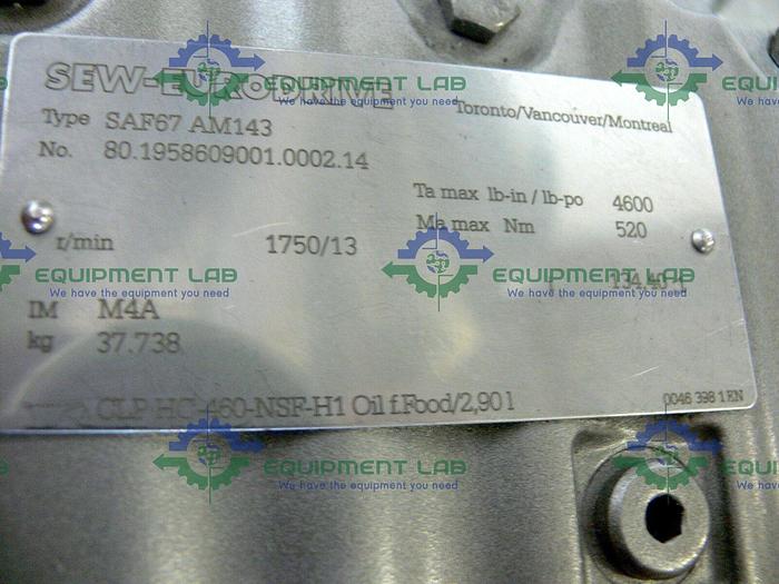 Used Industrial Powder Hopper w/ SEW-Eurodrive SAF67 AM143 Gear Reducer & 1HP Motor