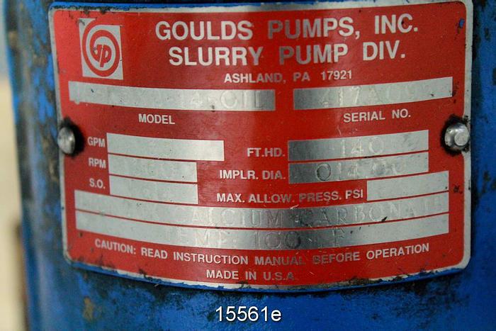Used Goulds JC Slurry Pump, 1-1/2 X 2 X 14, 14" Impeller, 35 Gpm, 140 Ft. Head #15561