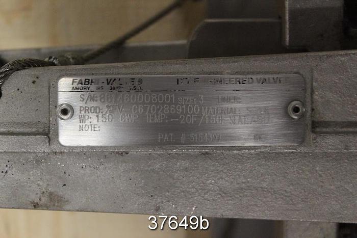 Used Fabri 3" Hand Operated Knife Gate Valve, C6702869100 #37649