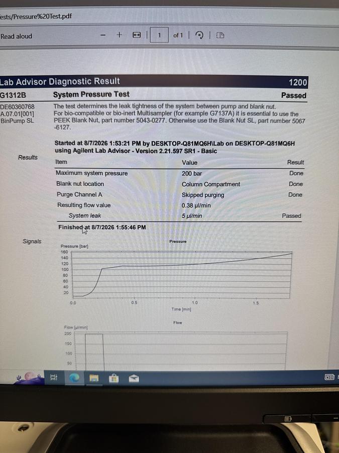 Refurbished Agilent 1200 600 bar system with Chemstation