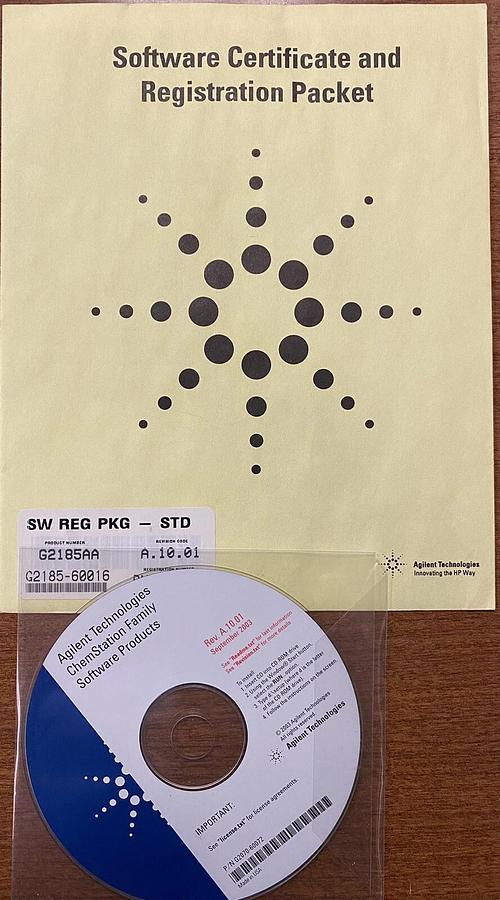 Used Agilent LC G2185AA Software Certificate and Registration  A.10.01 CD