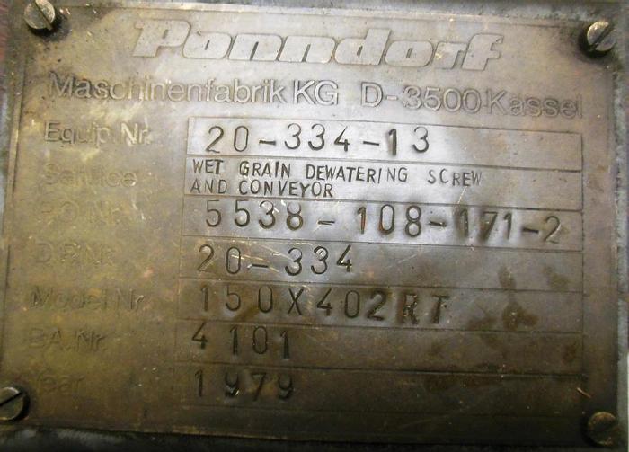Used Press, Screw, Ponndorf, Mdl 150X402RT, S/st, #S738802