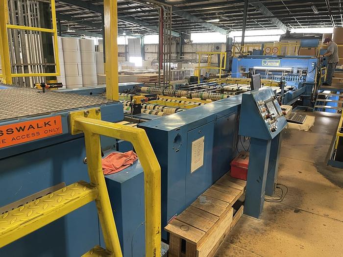 Used 65" JAGENBERG SYNCRO DUAL ROTARY KNIFE SHEETER W/ 4 SHAFTLESS UNWIND STANDS