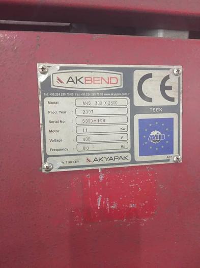 Used 2007 AK BEND AHS 300X2500 4 ROLL PLATE ROLLS MACHINE