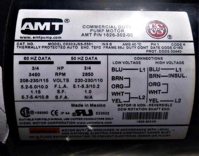 Used Pump, Centrif, 3/4 HP, C/I, 1" In/3/4" Out, AMT, Mdl 370A-95 #C744025