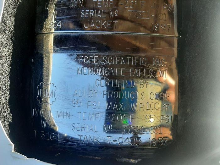 Used Tank, 20 Gallon, 316L S/st, Jkt, Insulated, Pope Scientific #S744706
