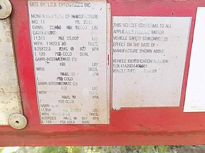 Used 2012 Cable Pull Roll Off Trailer (Tandem Axle)