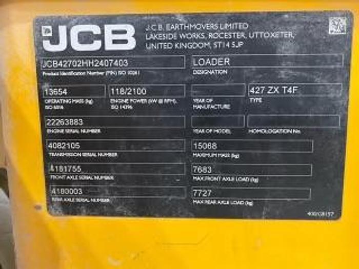 Used 2018 JCB 427ZX T4F / with high tip bucket 