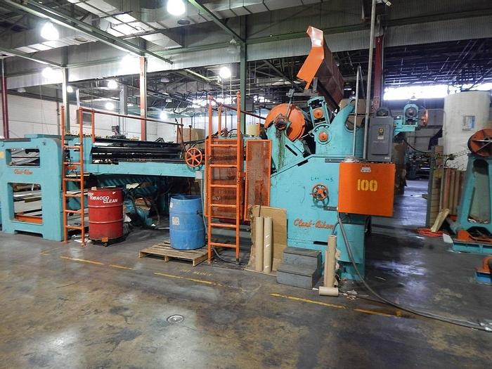Used 100" CLARK AIKEN SINGLE ROTARY KNIFE SHEETER W/ SHAFTLESS UNWINDS