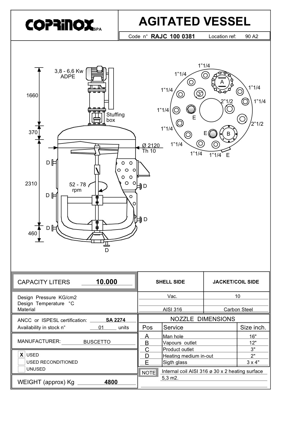 Usato Mischelatore per liquidi BUSCETTO da 10000 Litri