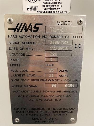 Used 2016 HAAS TL-2 CNC Turning Center ***336 Hours***