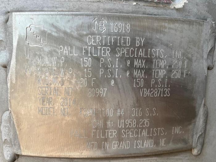 Used Filter, Cartridge, Bag Filter, FSI, Model FSPN-1100, 1200 GPM, #5991217