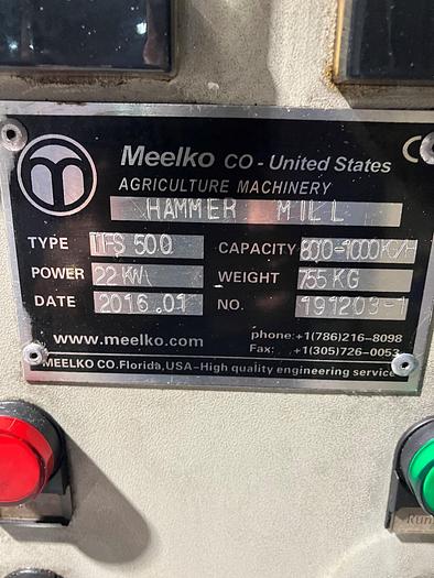 Used Mill, Hammer, Air Swept, Meelko TFS 500, 30 HP(22 kW) , 2016, 1000 KG/HR, #5991360