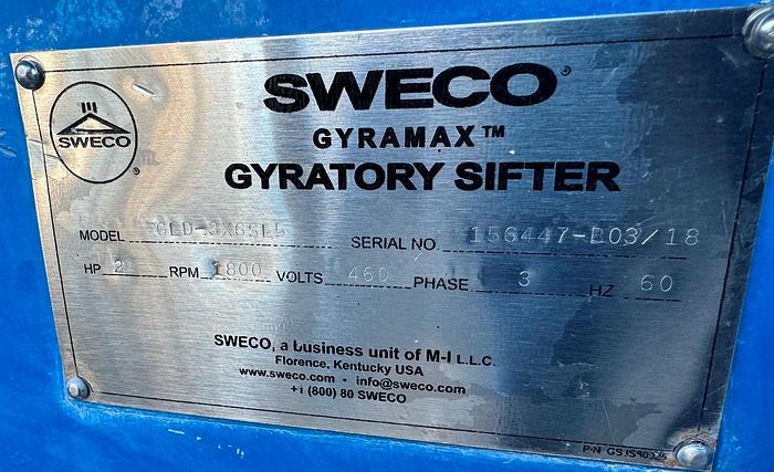 Used Screen, Gyratory, Sweco, 3' Wide X 6' Long, Stainless Steel, Model CLD 3X6L5 #S745403