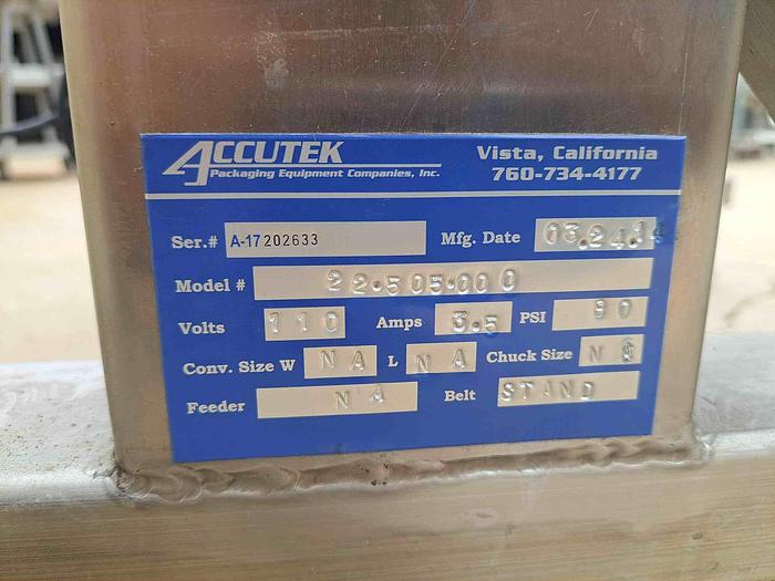 Used Capper, Accutek, Semi-automatic, Mdl 22.505.000, Table Top, Chuck Capper