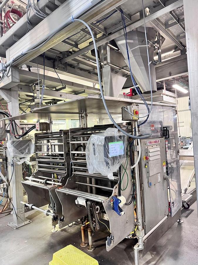 Used **AUCTION ITEM** Filling Line, Bag, Ishida Double Drop Scale, Dual Triangle Baggers, Elevator, #5991855