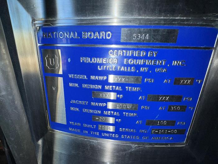 Used Kettle, 100 Gallon, 316L Stainless Steel, Dual Agitation, Scraper, Feldmeier - #5085640