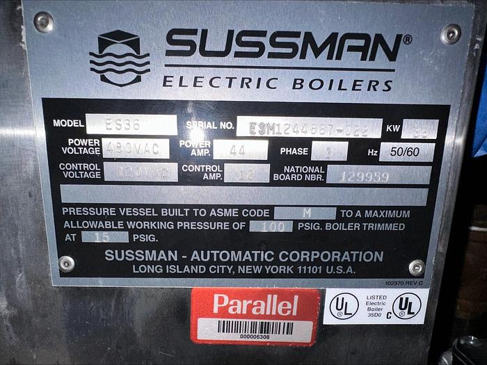Used Boiler, Electric, 36 KW, Sussman ES36, 108 LBS/HR, #5991224