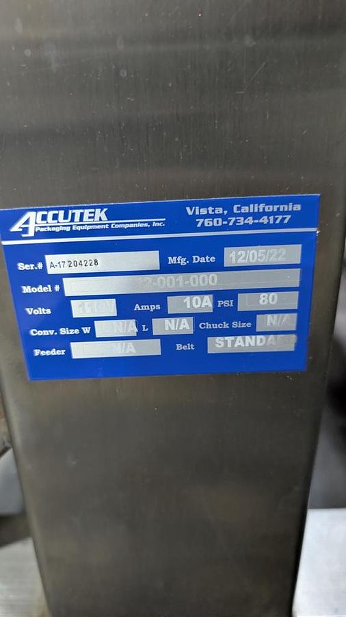 Used Capper, Accutek, Semi-Automatic Spindle Capper, Model 22-001-000, Never Used, #5991758