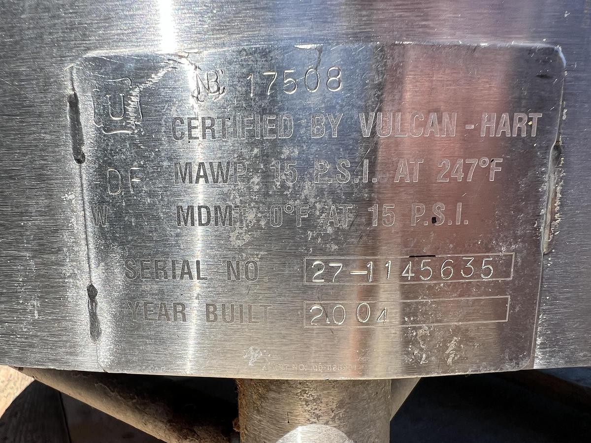 Used Kettle, 150 Gallon, Agitated, Vulcan, GT150E, Self Contained, Natural Gas #C745334