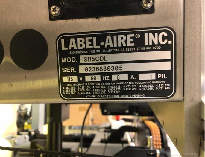 Used Labeler, Pressure Sensitive, Wrap or Front & Back, Label-Aire, Mdl. 3115CDL, #5560355