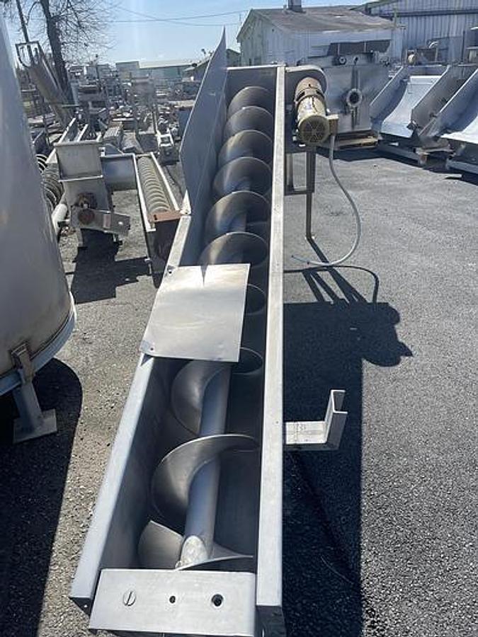 Used Conveyor, Screw, 14" x 25' Long, Stainless Steel, Incline Auger Screw, 5 HP, #5991703