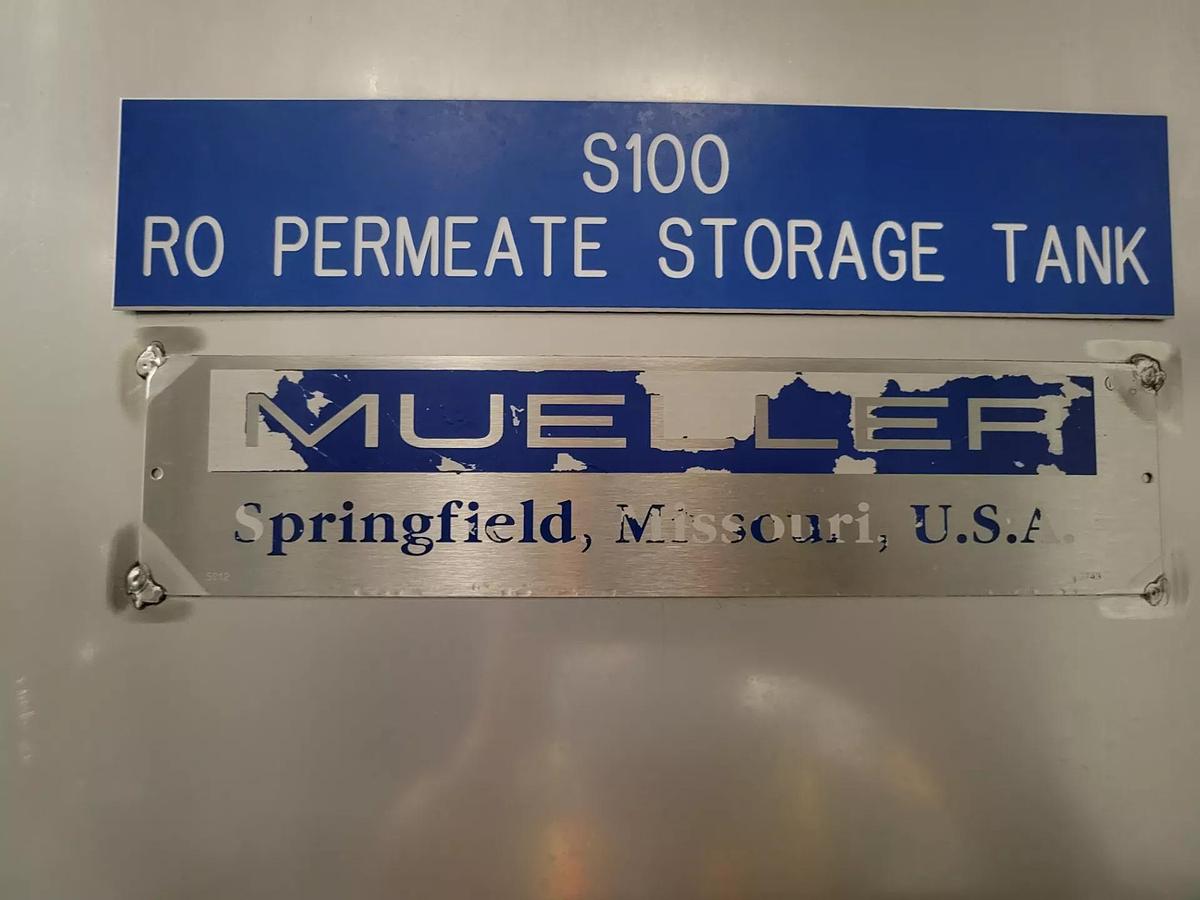 Used Tank, 10,000 Gallon, Stainless Steel, RO Permeate Storage Tank, Mueller, 11' Diameter x 15' Straight Side, #5991776