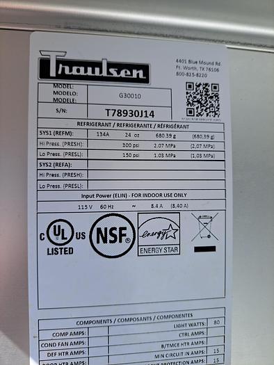 Used Refrig, Freezer, Traulsen, Three Section, Model G30010 #S745508
