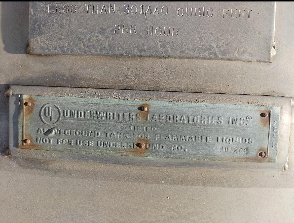 Used Tank, 4,200 Gallon, Stainless Steel, 6' Dia x 20' H, Valley Foundry, UL rated, #5991325