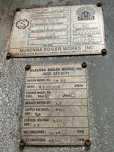 Used 50 HP Steam Boiler, Low-NOx, 2 Million BTU, Natural Gas Fired