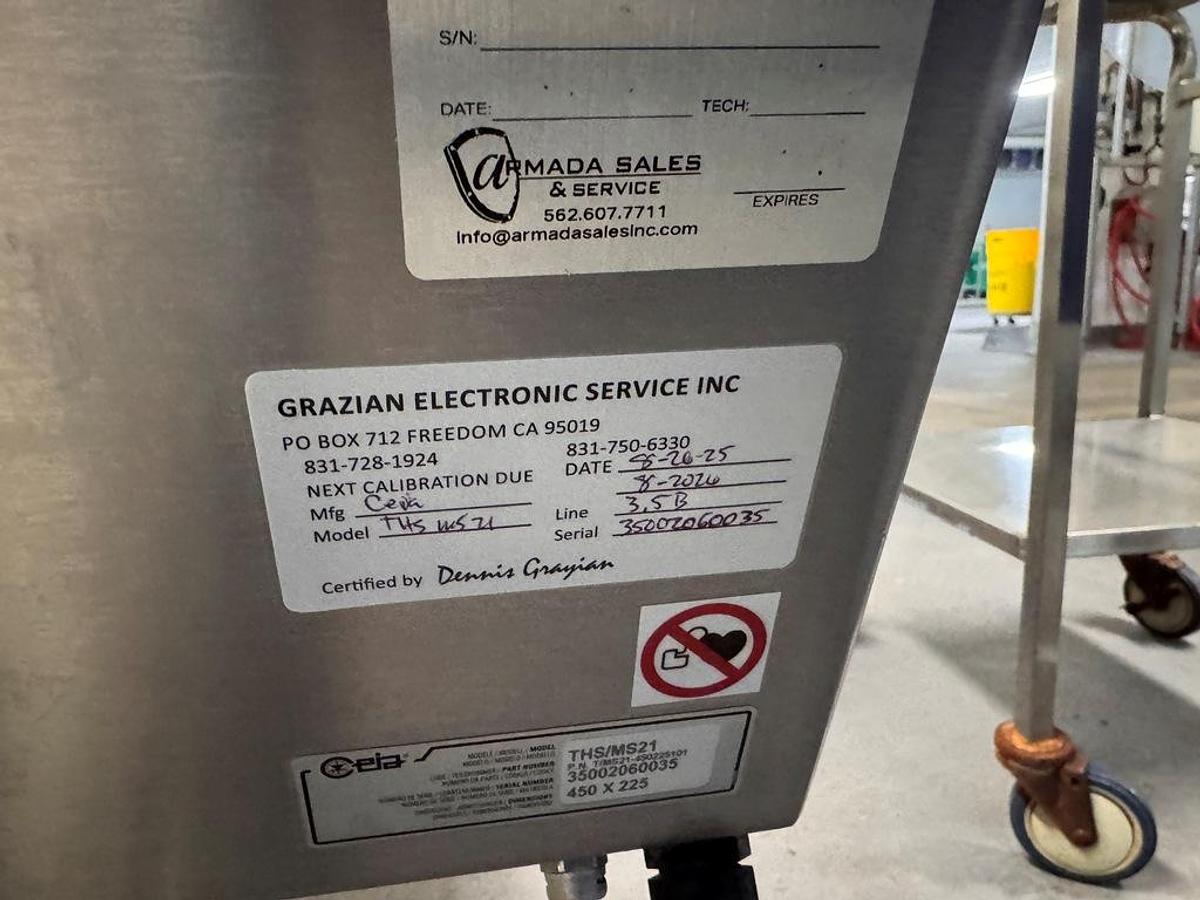 Used Detector, Metal, 18" x 7.5", CEIA, THS/M521, Stainless Steel, Belt Conveyor, #5991857
