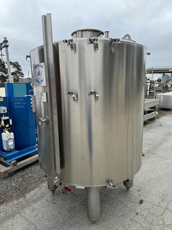 Used Tank, 375 Gallon, 304 Stainless Steel, Jacketed Fermenter, Criveller, Cone Bottom, #5991399