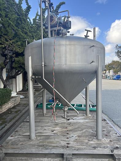 Used Tank, 500 Gallon, Stainless, 6' Diameter, Steep Cone Bottom