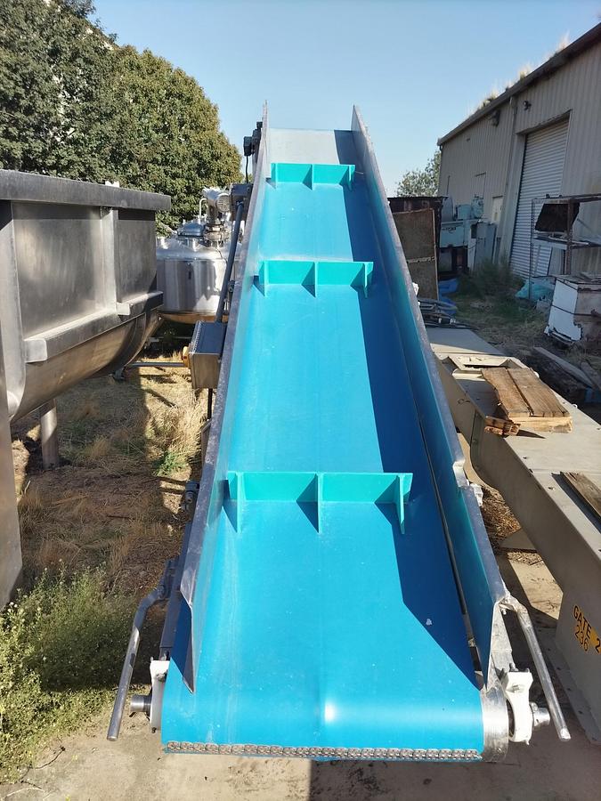 Used Conveyor, Belt, Incline, 24” W x 13’ L, Stainless Steel, Cleated, 2 HP, #5991605
