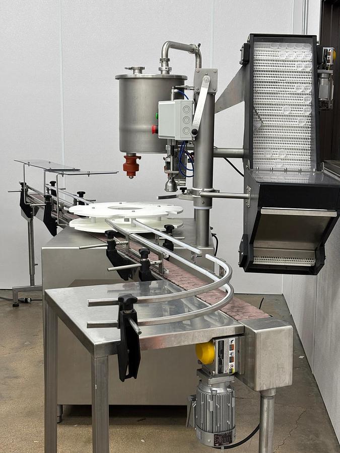 Used Filling Line, Conococheague Stainless, Two-Valve Automatic Liquid Filler & Capper, Weigh, Tray, Conveyor, #5991434