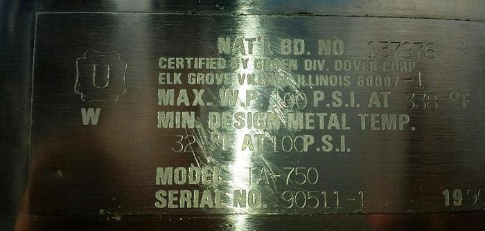 Used Kettle, 750 Gallon, S/St, Jkt, Dbl Agit, Groen, Scraper