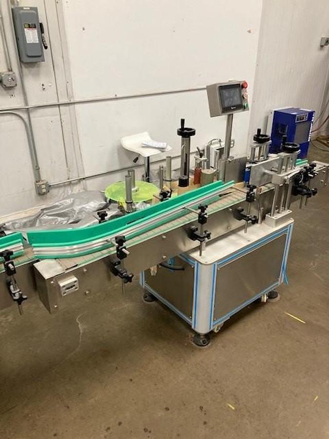 Used Bottling Line, Chinese-Made, 2-Head Servo Filler, Capper, Labeler, Jacketed Hopper, Conveyors, #