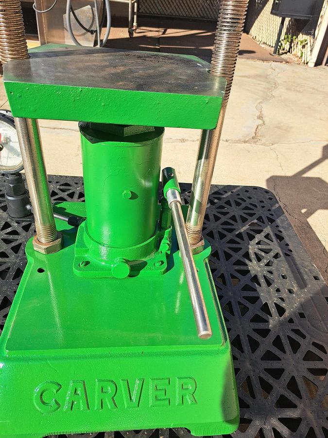 Used Press, Hydraulic, Carver Model M Laboratory Press, 25 Ton Manual , 9" x 9" Platen, Adjustable 0.75"–16" Opening, #5991648
