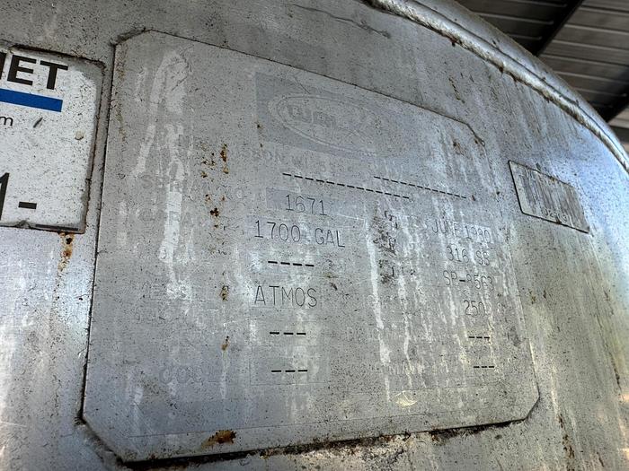 Used Tank, 1,700 Gallon, Stainless Steel, Agitated, Dish Btm, #5991036