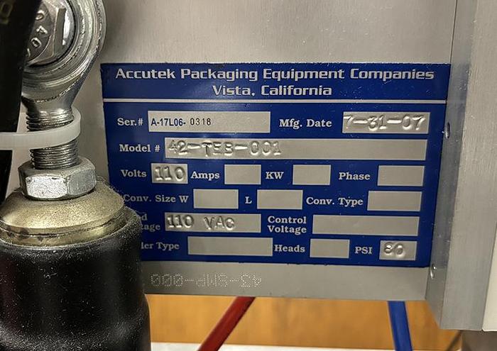 Used Filling Line, Bottle, Accutek, 2 oz, Filler, Labeler, Capper, #5991316