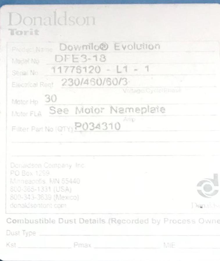 Used Dust Collector, Donaldson Torit DFE3-18, 15,000 CFM, Downflo-Evolution, #5991654