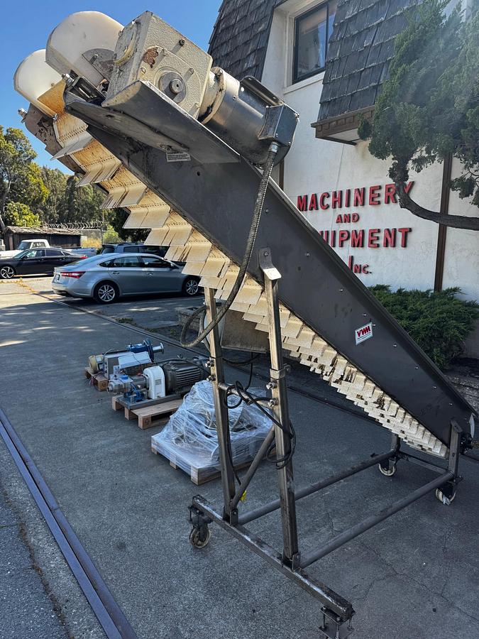 Used Conveyor, Belt, 11.75” x 12’, Incline, VWM, Cleated Belt, Stainless Steel, #5991417