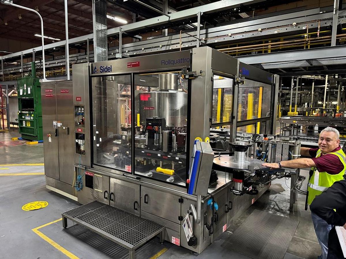 Used Bottling Line, 600–800 BPM, PET, US Bottlers Filler, Sidel Labeler, Kisters Shrink Wrapper, #5991608