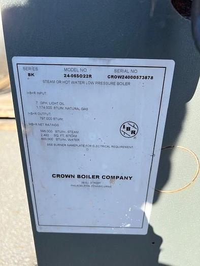 Used Boiler, 23.8 HP, Crown, Mdl 24-06, Steam, BK Series, #5880223