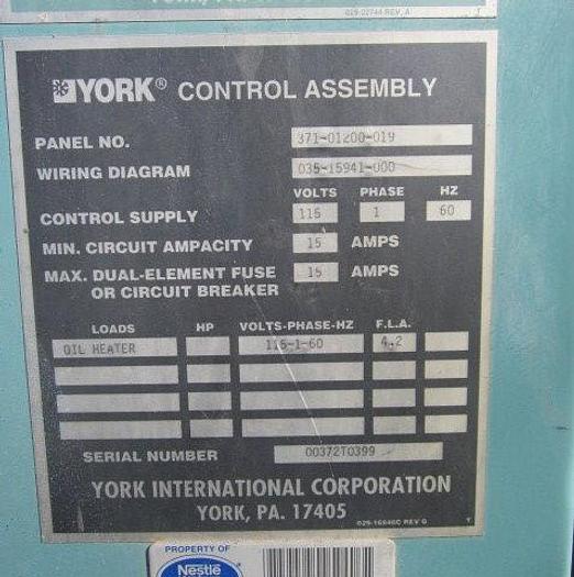 Used Refrig, Chiller, 250 Ton, York, Screw, Water Cooled, R-22 #S738847