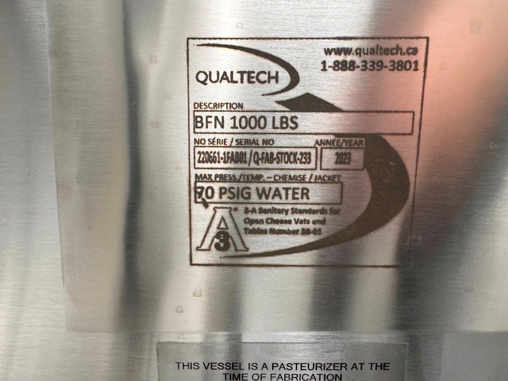 Used Tank, Cheese Vat, 1,000 lb., Qualtech, Jacketed, Pasteurizing, #5991906