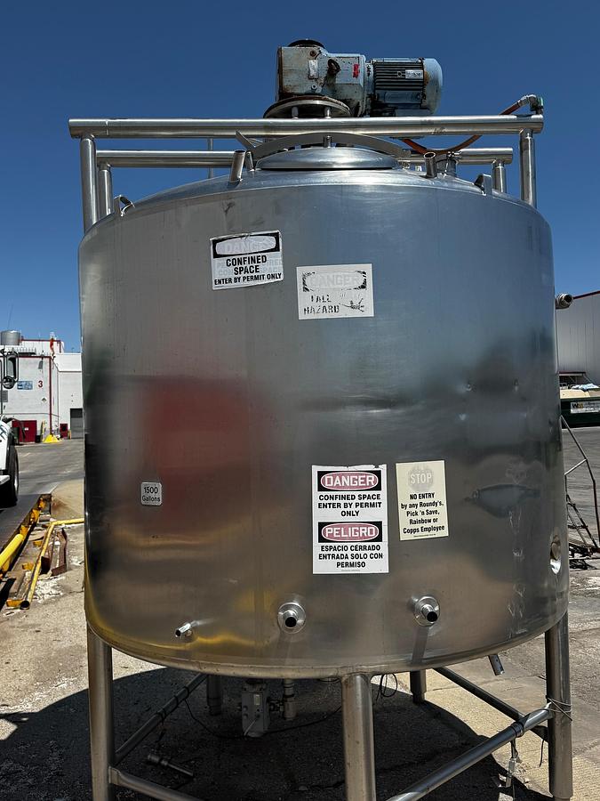 Used Tank, 1,500 Gallon, Stainless Fabrication, Jacketed, Agitated, Stainless Steel, #